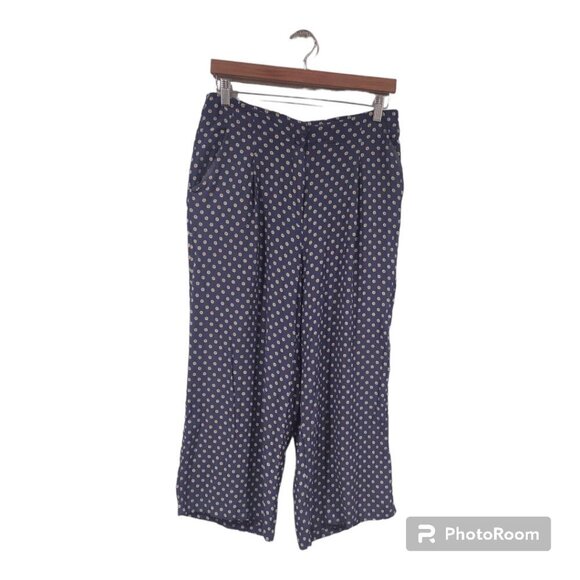 Anthropologie Women's Cropped Wide Leg Trouser Blue/Yellow Dot Size 10 - Picture 1 of 8